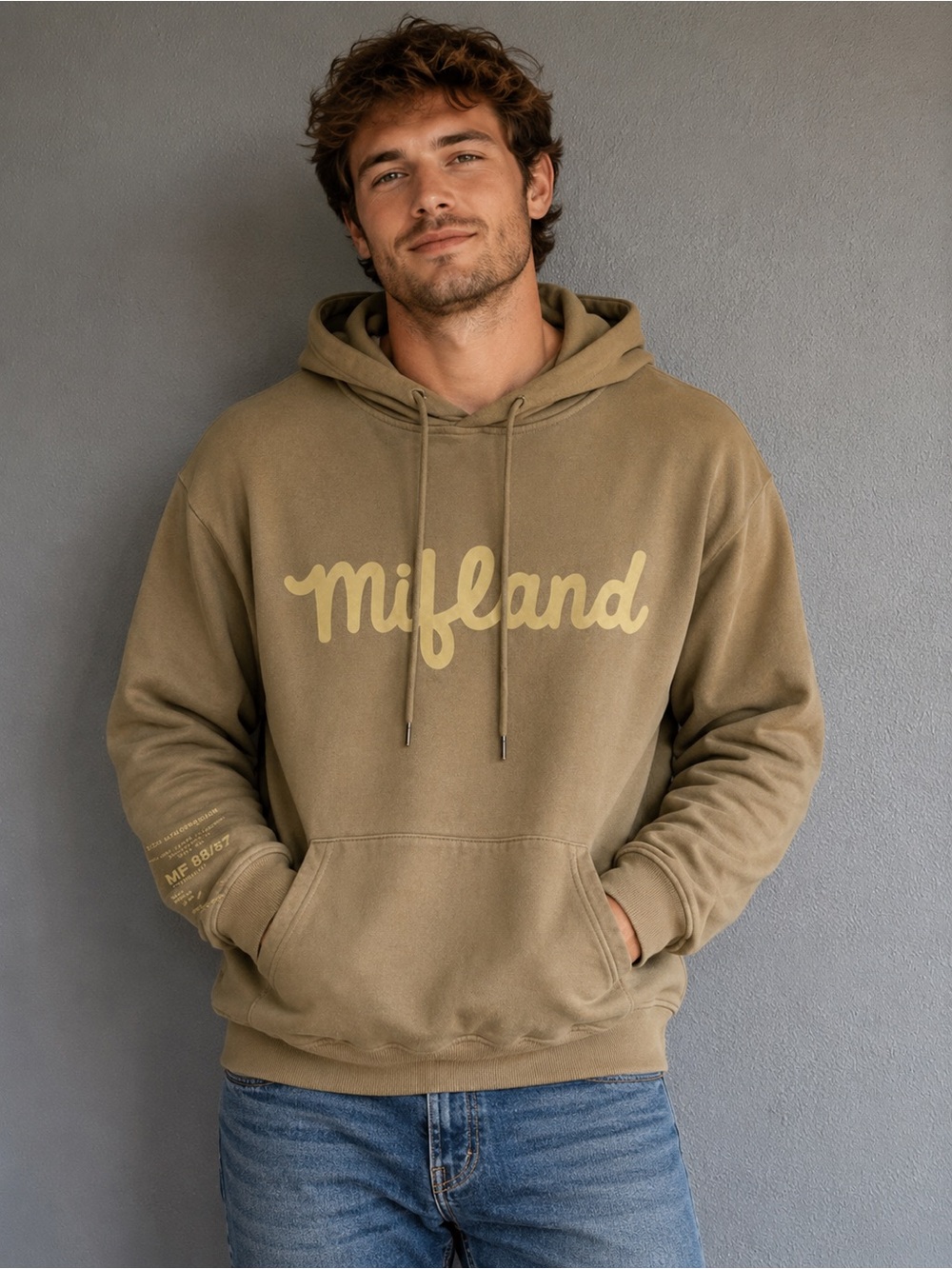 Mifland Design Brown Logo Hoodie - Casual Men's Sweatshirt